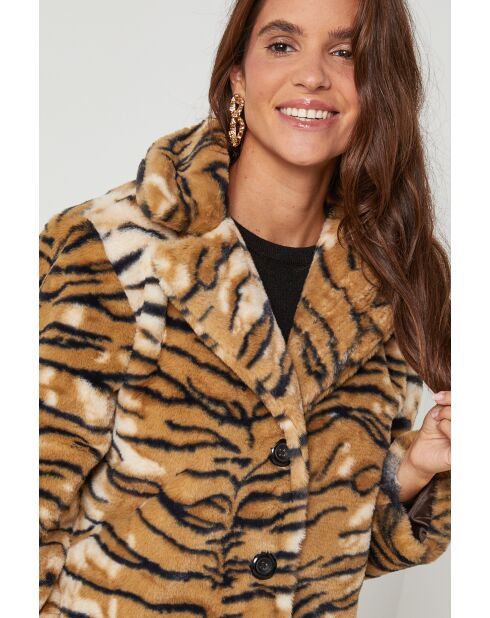 Manteau en fausse fourrure imprimé Oreo Tigre Camel