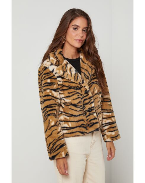 Manteau en fausse fourrure imprimé Oreo Tigre Camel