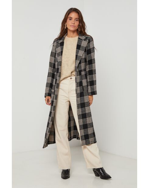Manteau long à carreaux Noir