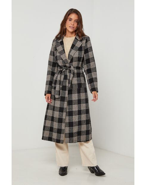 Manteau long à carreaux Noir