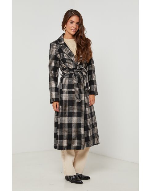 Manteau long à carreaux Noir