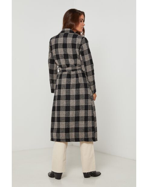 Manteau long à carreaux Noir