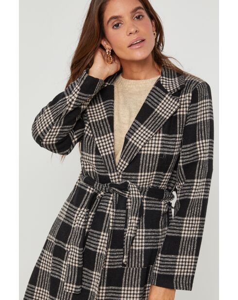 Manteau long à carreaux Noir