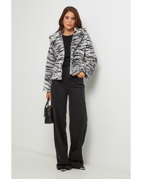 Grijze jas van imitatiebont met Tiger Oreo-print