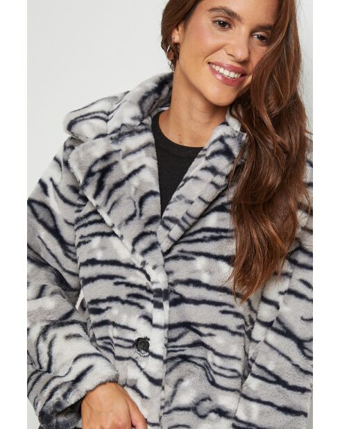 Grijze jas van imitatiebont met Tiger Oreo-print