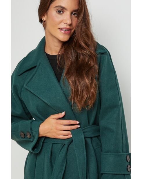 Manteau long col rabat Claire Vert Sapin