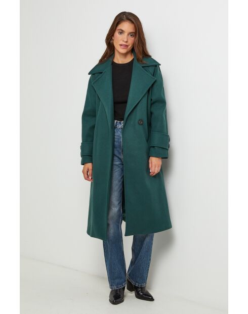 Manteau long col rabat Claire Vert Sapin