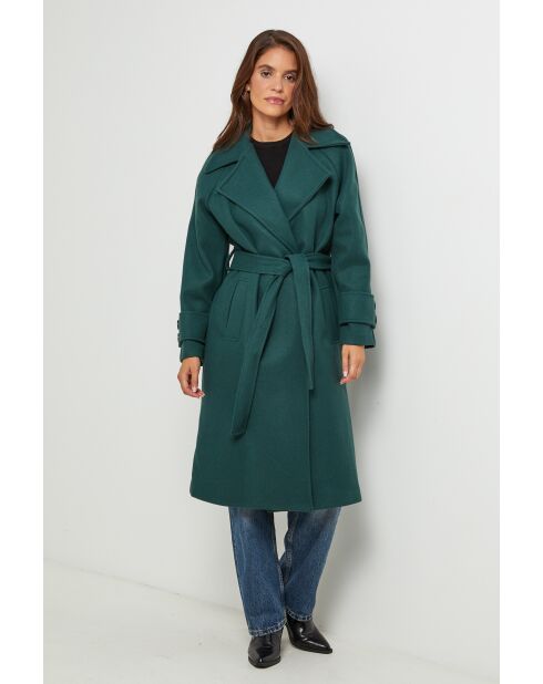 Manteau long col rabat Claire Vert Sapin