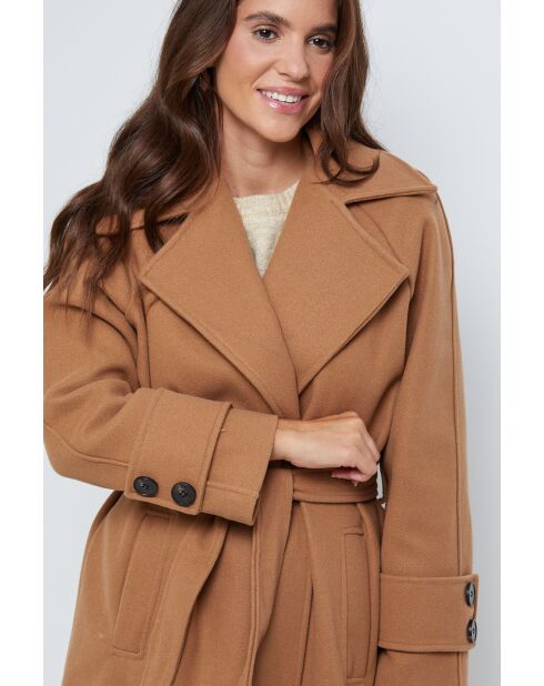 Cappotto lungo Claire Camel con collo a risvolto
