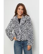 Grijze jas van imitatiebont met Chéril luipaardprint