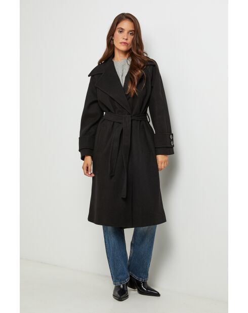 Manteau long col rabat Claire Noir