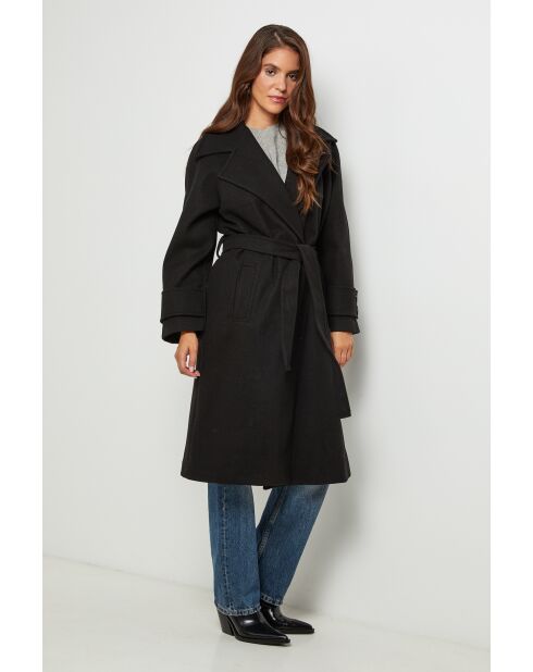 Manteau long col rabat Claire Noir