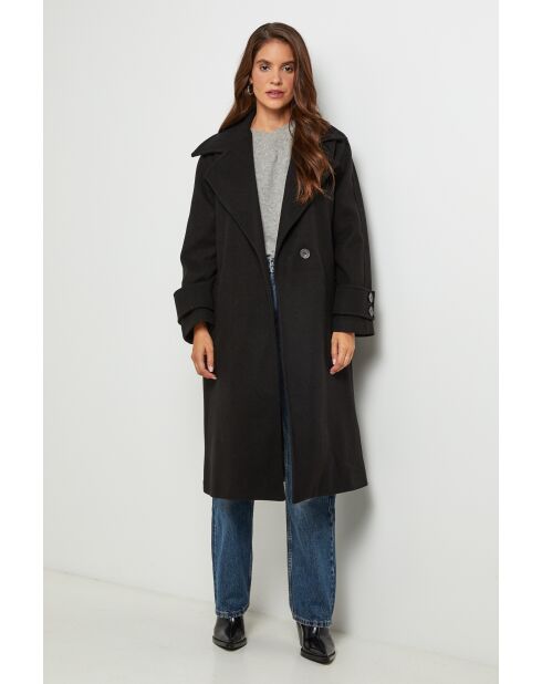 Manteau long col rabat Claire Noir
