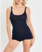 Débardeur bretelles fines contours dentelle bleu marine