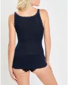 Débardeur bretelles fines contours dentelle bleu marine