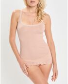 Débardeur bretelles fines contours dentelle rose