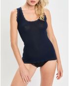 Débardeur bretelles larges contours dentelle bleu marine