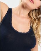 Débardeur bretelles larges contours dentelle bleu marine