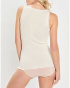 Débardeur bretelles larges contours dentelle blanc