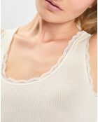 Débardeur bretelles larges contours dentelle blanc