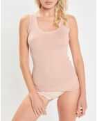 Débardeur bretelles larges contours dentelle rose