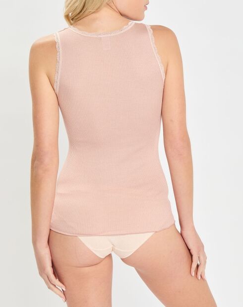 Débardeur bretelles larges contours dentelle rose