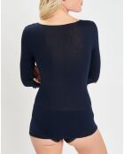 T-Shirt manches 3/4 col rond bleu marine