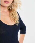 T-Shirt manches 3/4 col rond bleu marine