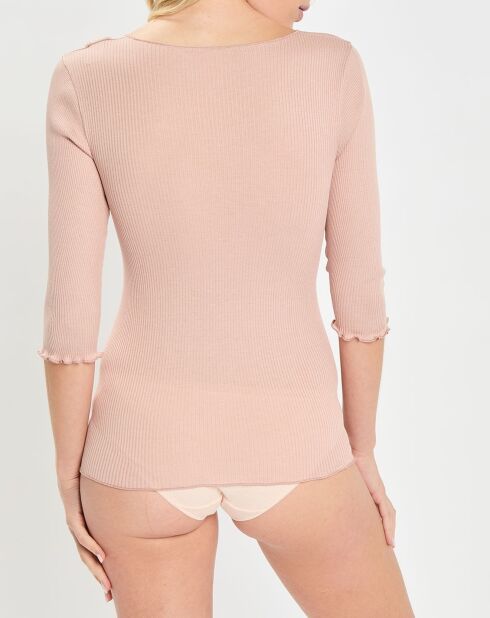 T-Shirt manches 3/4 col rond rose