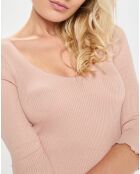 T-Shirt manches 3/4 col rond rose