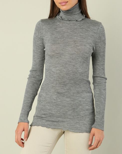 Top col roule laine et soie gris