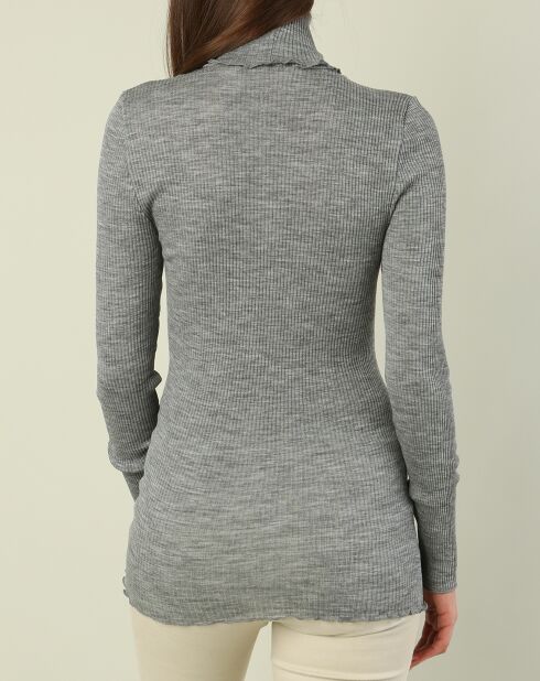 Top col roule laine et soie gris