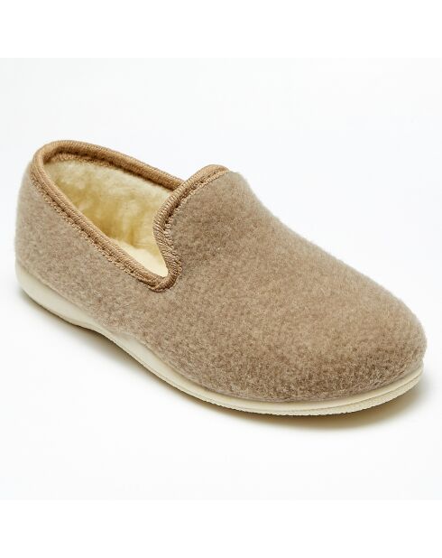 Chaussons charentais fourrés Laine beige bord beiges