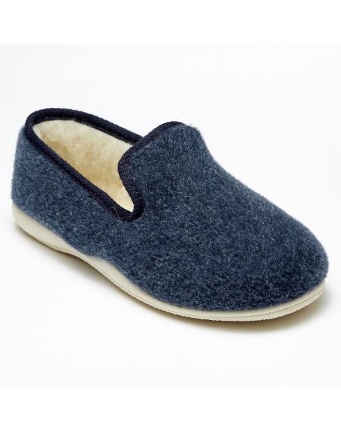 Chaussons charentais fourrés Laine bleu marine bord marine