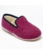 Chaussons charentais fourrés Laine fushia bord bleu marine