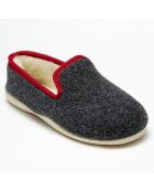 Chaussons charentais fourrés Laine gris bord rouges