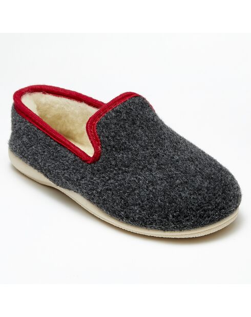 Chaussons charentais fourrés Laine gris bord rouges