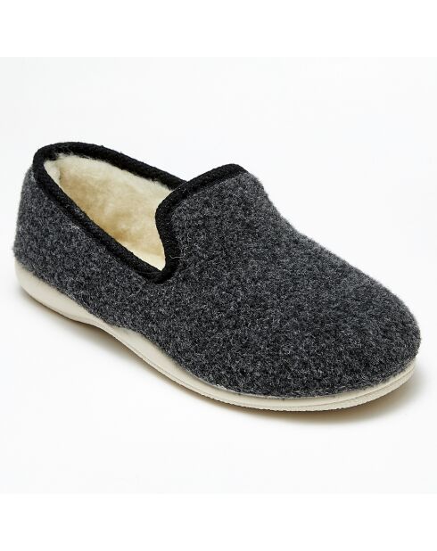 Chaussons charentais fourrés Laine gris bord noirs