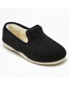Chaussons charentais fourrés Laine noir bord noirs