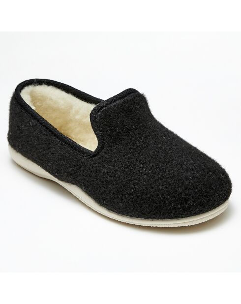 Chaussons charentais fourrés Laine noir bord noirs