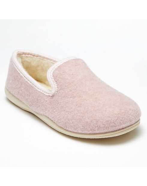 Chaussons charentais fourrés Laine rose pâle bord roses