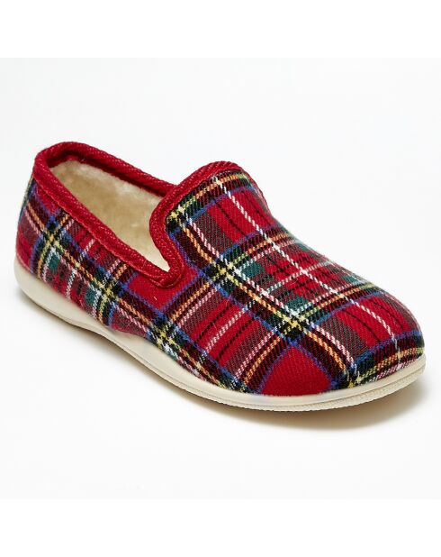 Chaussons charentais fourrés Laine tartan rouge bord rouges