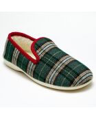 Chaussons charentais fourrés Laine tartan vert bord rouges