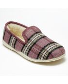 Chaussons charentais fourrés Laine tartan rose bord roses