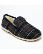 Chaussons charentais fourrés Laine tartan bleu bord bleus