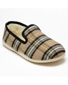 Chaussons charentais fourrés Laine tartan beige bord noirs