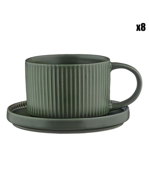 8 Tasses Scandi Et Soucoupe  vert olive - 15 cl