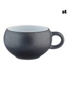 4 Tasses en Grès Gourmet blanc granité/noir onyx - 12 cL