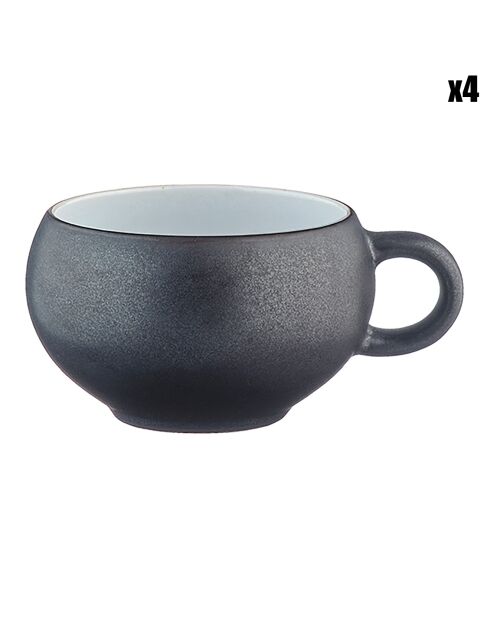 4 Tasses en Grès Gourmet blanc granité/noir onyx - 12 cL
