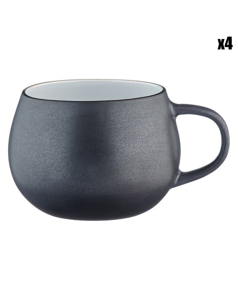 4 Mugs Gourmets blanc granité/noir onyx - 70 cL